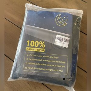 79” X 57” blackout curtains/blinds. Perfect to make a room dark! Includes 2.